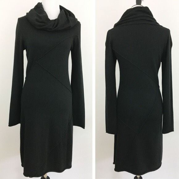 Athleta Merino Wool Camber Cowl Neck A-Line Long Sleeve Dress, BLACK SIZE XS - Picture 6 of 9